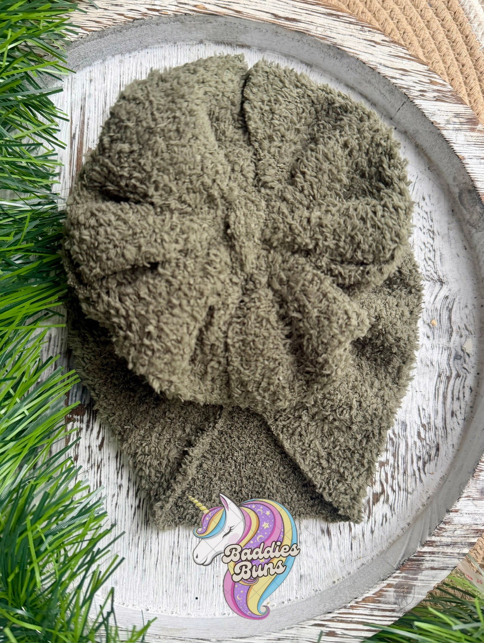 Olive Cozy Bow Hat