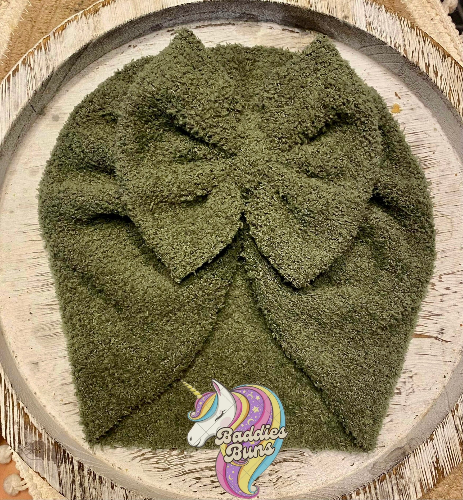 Olive Cozy Bow Hat