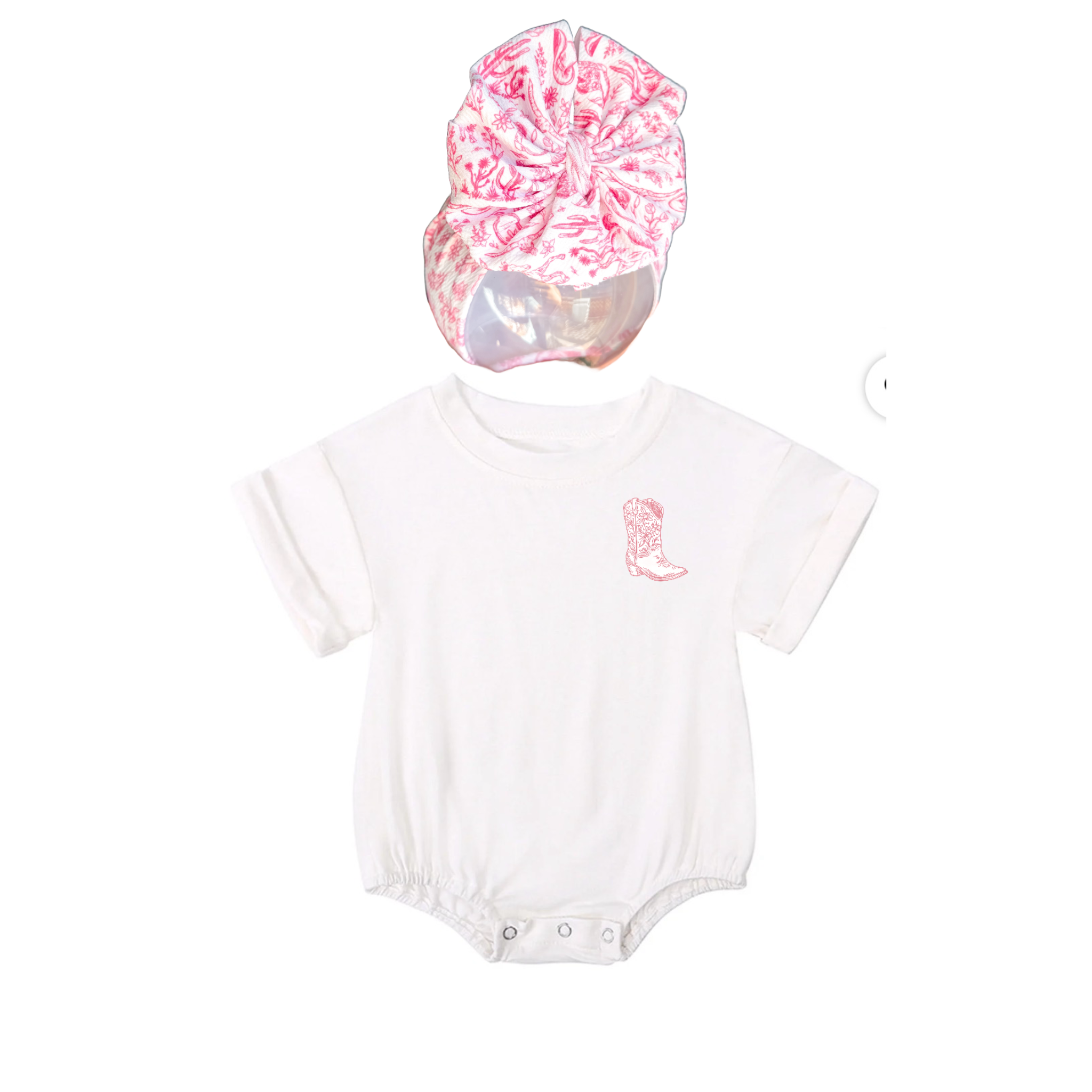 Western Toile Bubble Romper & Bow Bundle