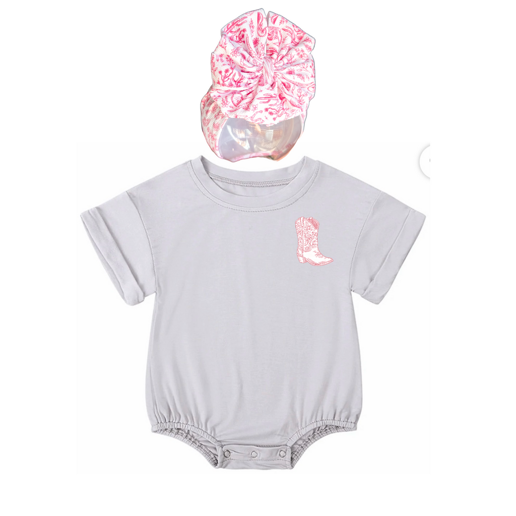 Western Toile Bubble Romper & Bow Bundle