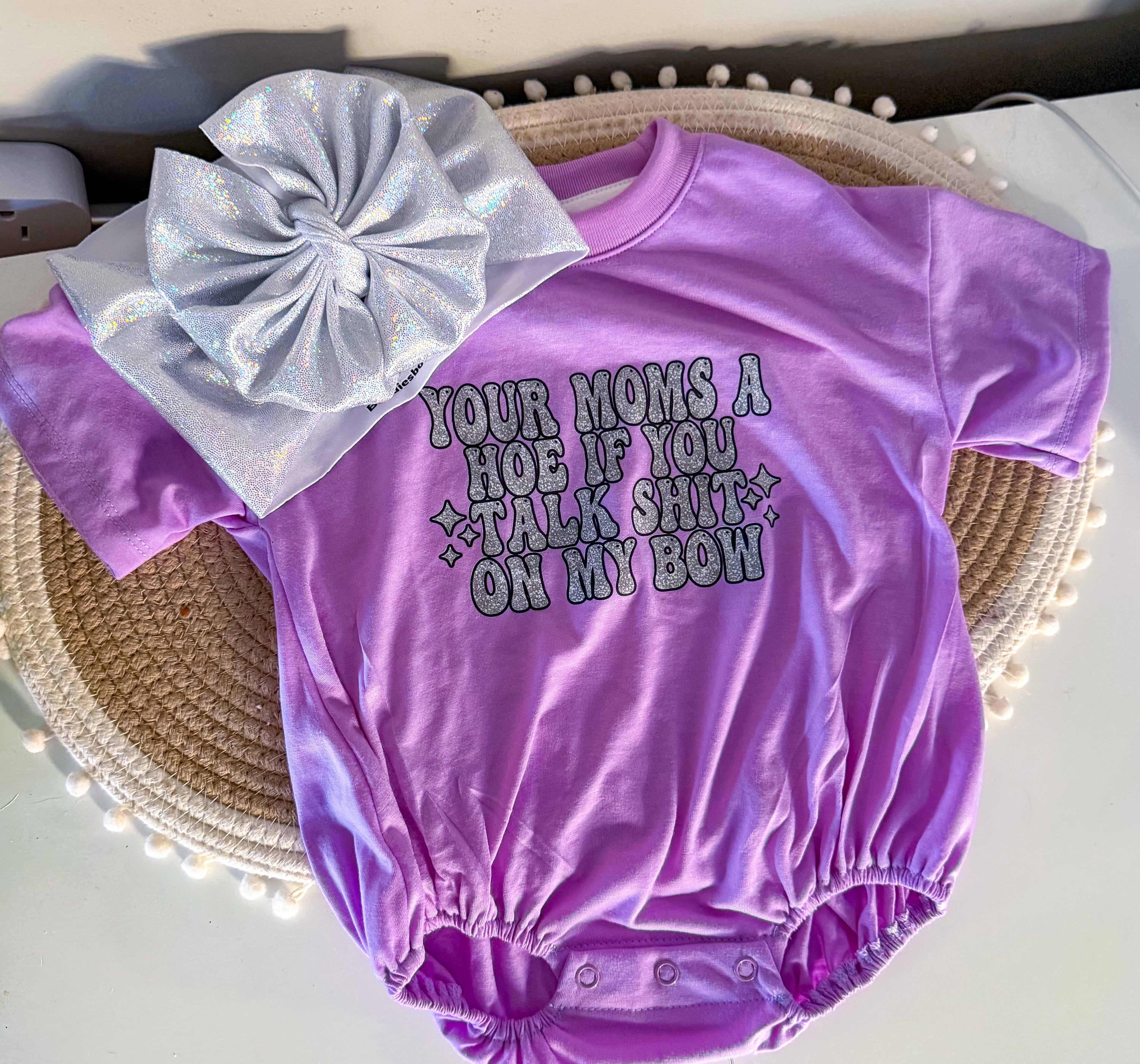 Your Mom Bubble Romper & Bow Bundle